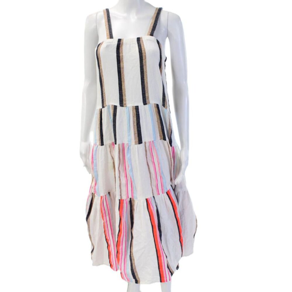 Lem Lem Womens White Sundress Square Neck Midi Sleeveless Cotton Size M